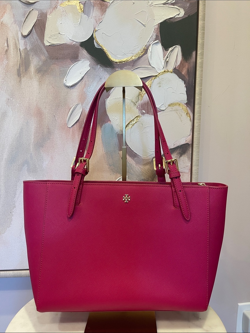 Tory Burch Fuchsia Saffiano Leather Tote